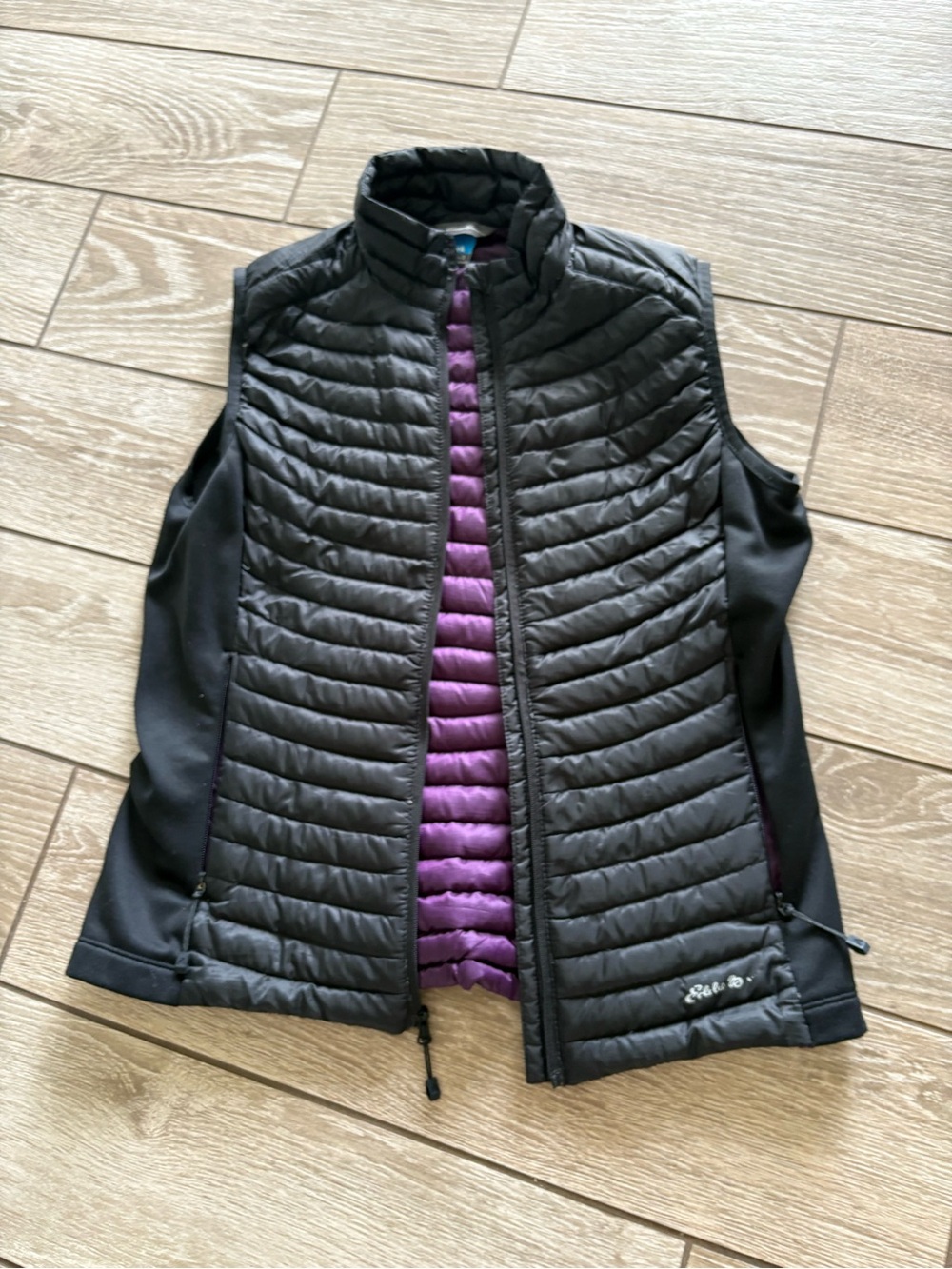 Eddie Bauer Black Quilted Vest with Purple Interior